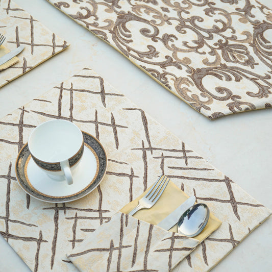 Imperial Brocade Mocha Gold Table Set