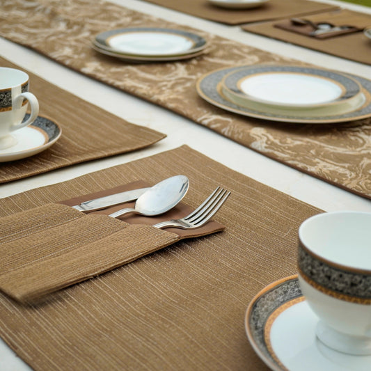 Marble Weave Burnt Caramel Table Set
