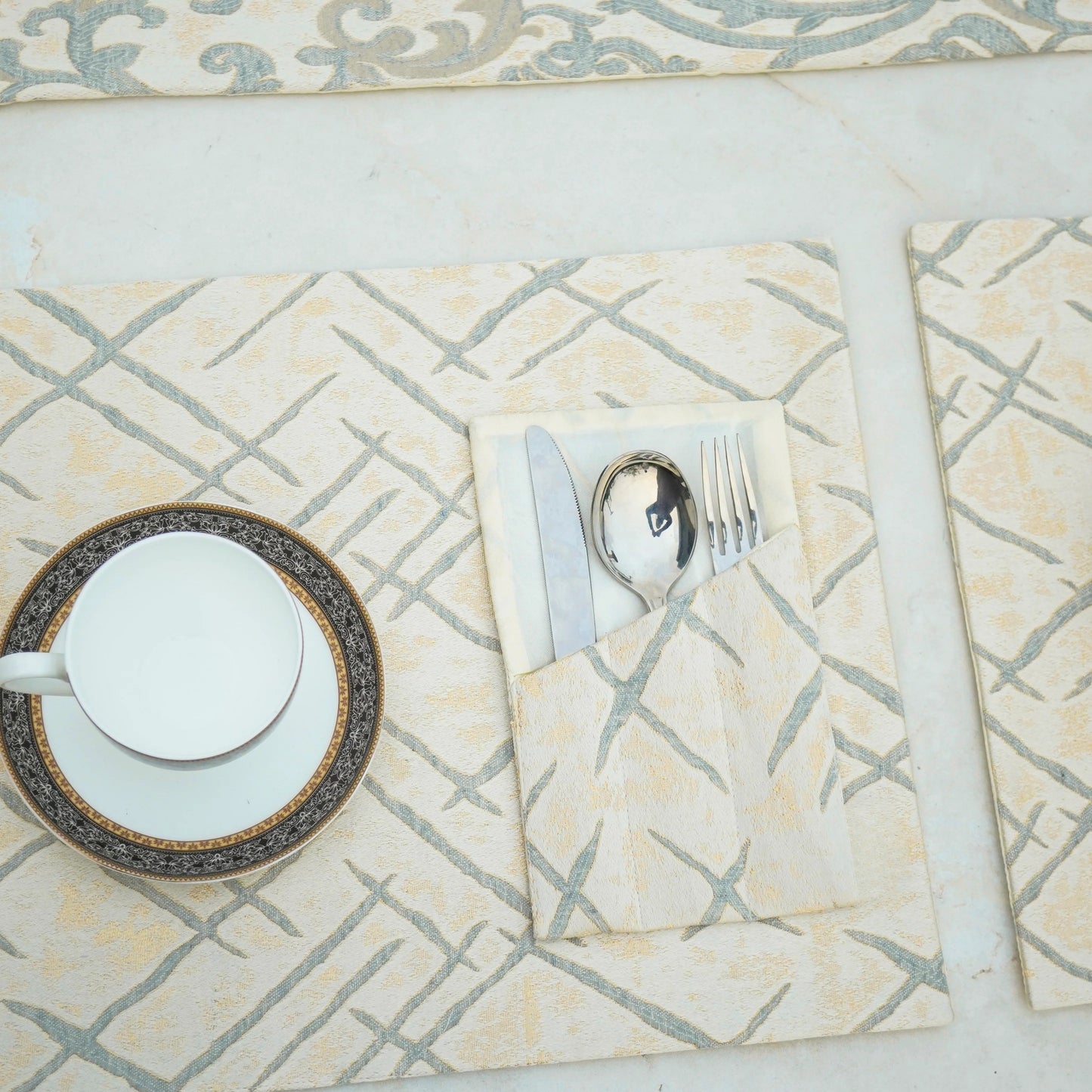 Imperial Brocade Grey Mist Table Set